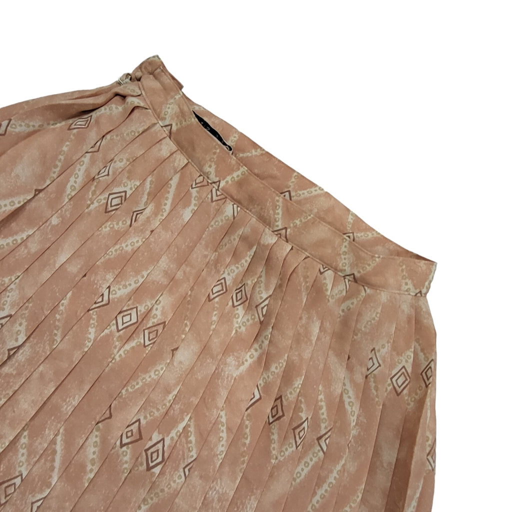 80's Vintage Beige Diamond Patterned Pleated Skirt Women's 8/10