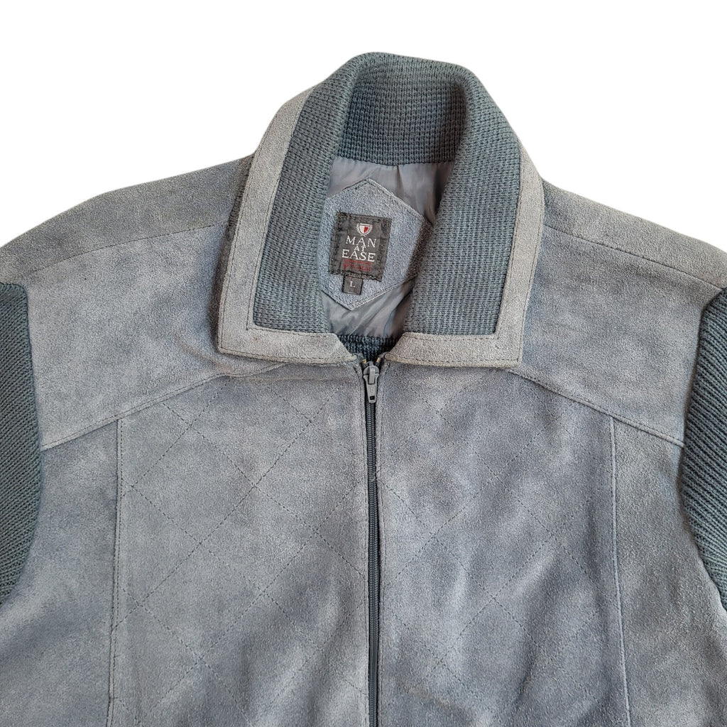 Easy Man Blue 90s Zipped Vintage Suede Leather Jacket Uk Men's Size L