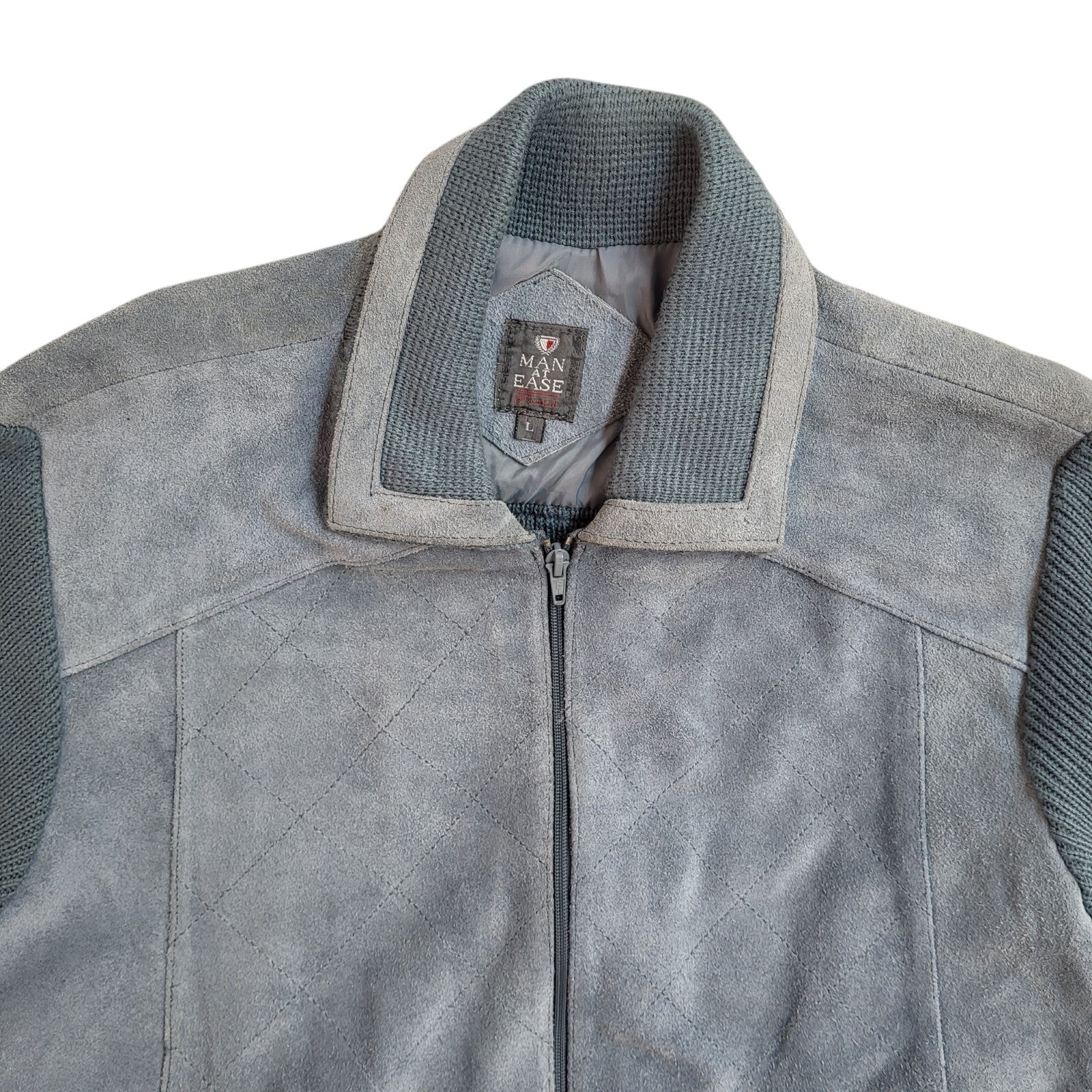 Easy Man Blue 90s Zipped Vintage Suede Leather Jacket Uk Men's Size L