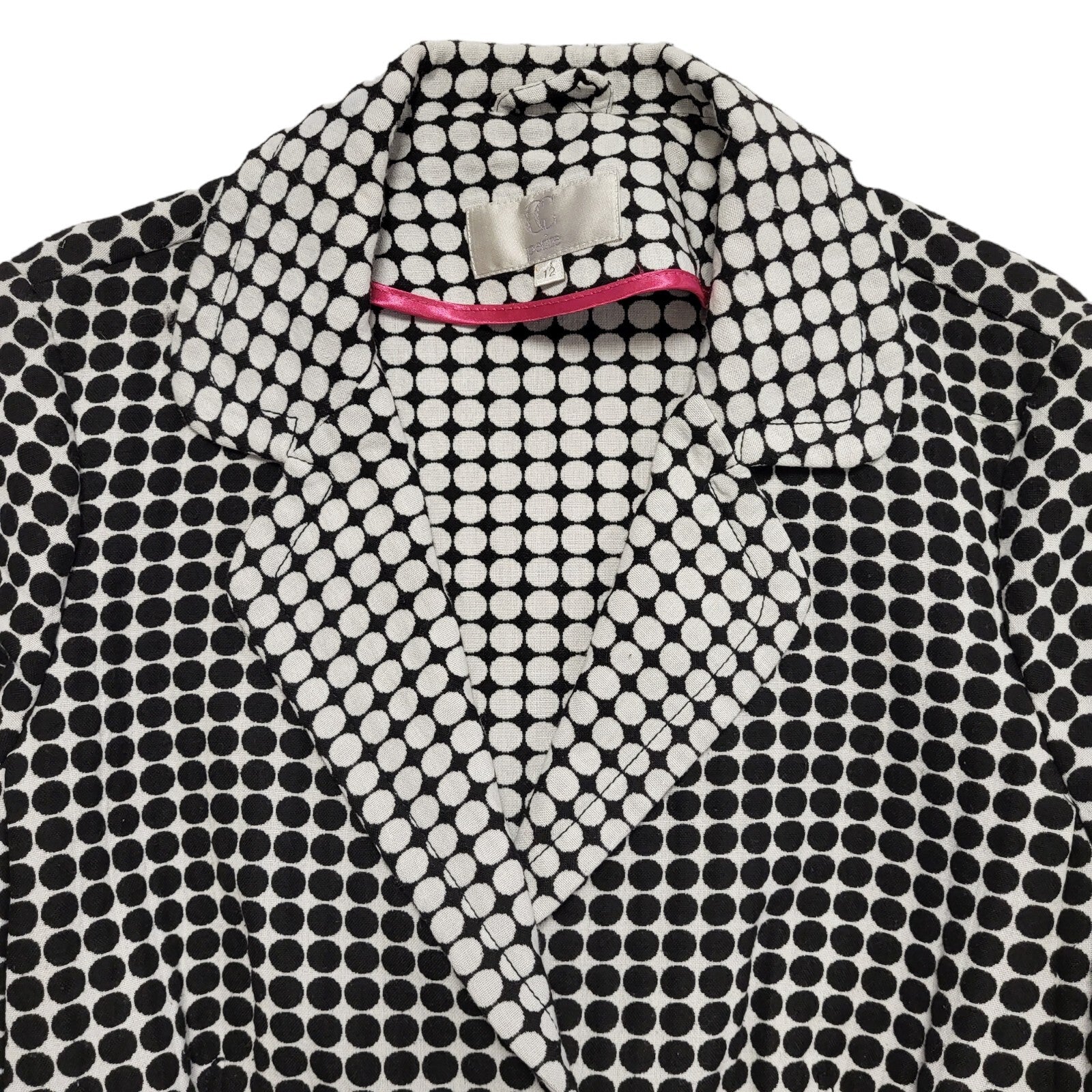 CC Petite 90s Vintage Black White Button Cotton Blend Jacket Uk Women's Size 12