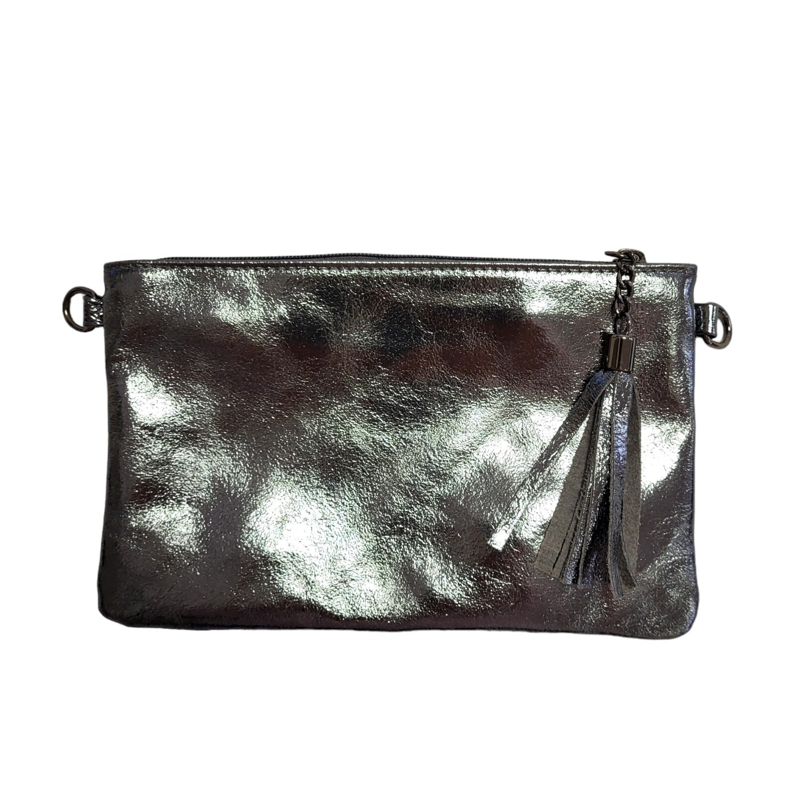 Borse In Pelle Leather Silver Leather Shoulder Hand Bag Uk Women's Size 6" x 9"