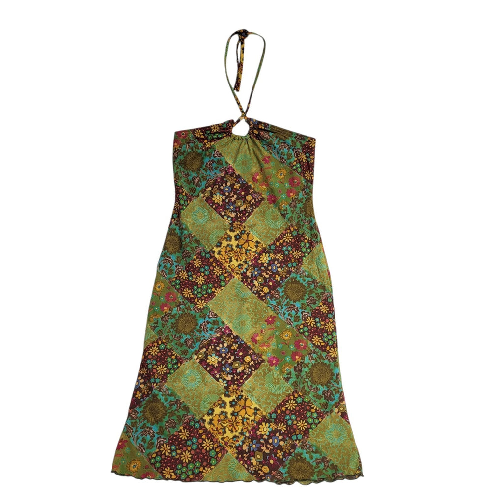 New Look Y2k Green Halter A-Line Hippie Boho Dress Uk Women's Size 12