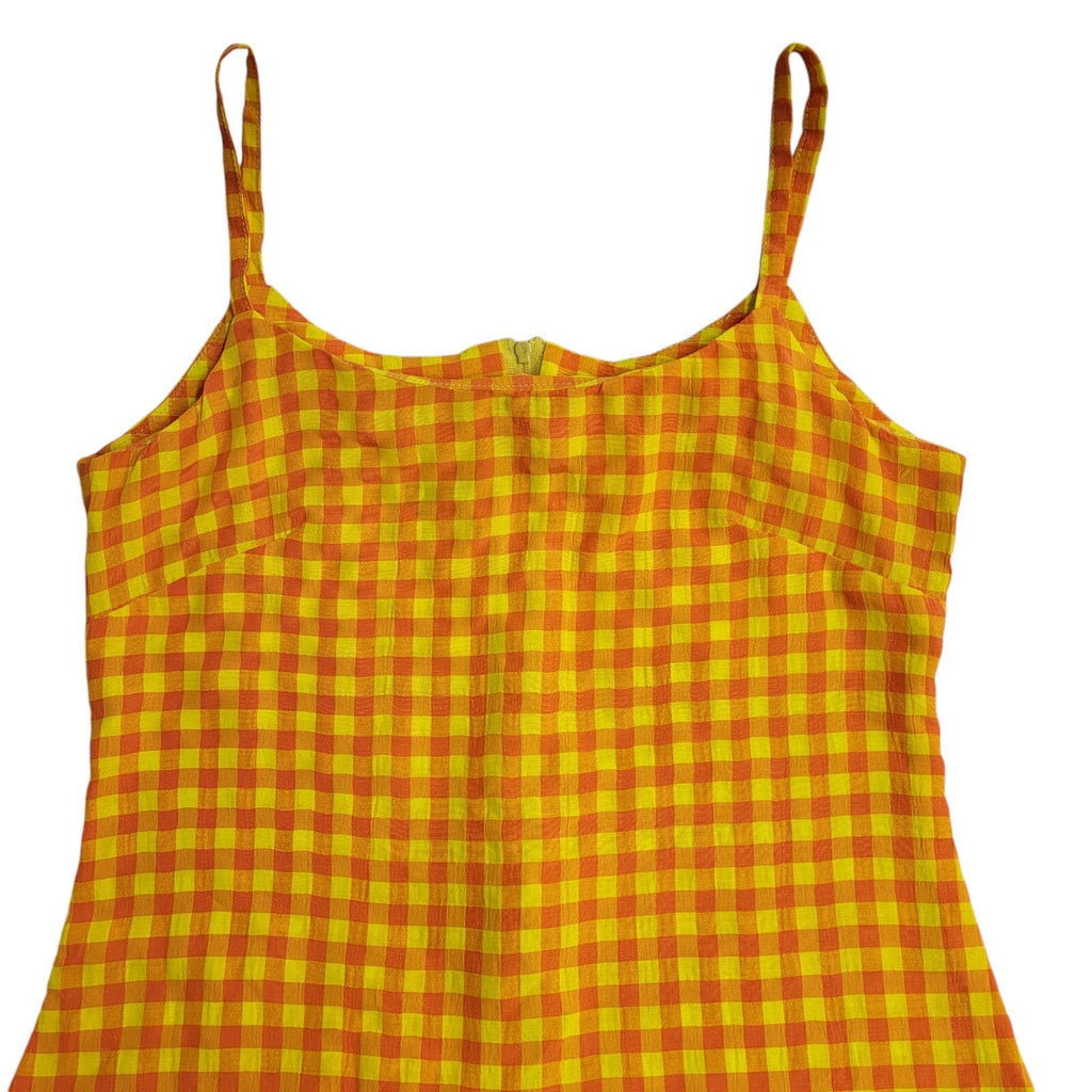 Zack Yellow & Orange Checked Strap Vest Top 90's Women's UK Size 10