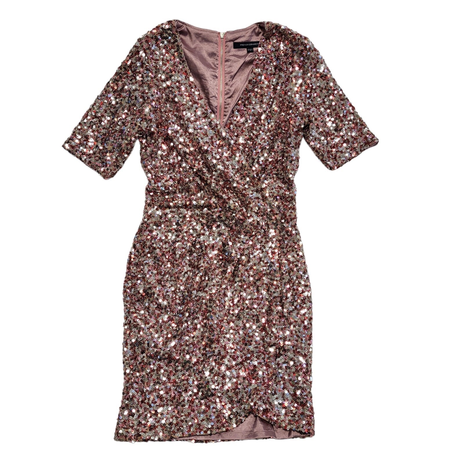 French Connection Y2K Pink Sequin Evening Dress Womens Uk Size 8