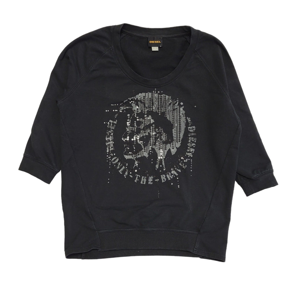 Diesel Vintage Y2K  Black Sequin 3/4 Sleeve Sweatshirt Womens UK Size M