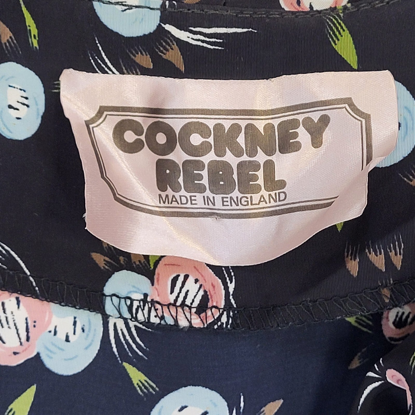 80s Vintage Cockney Rebel Black Floral Belted Daywear Dress Women's 12