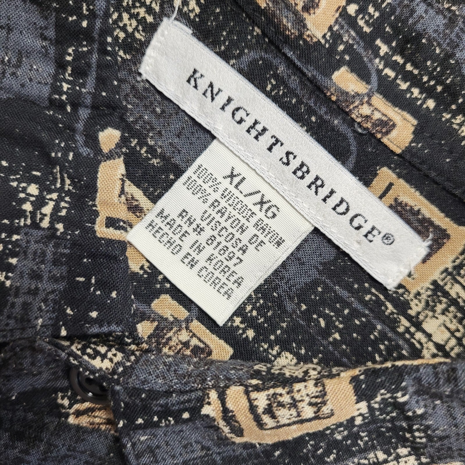 Knightsbridge Black Beige 90s Short Sleeve Shirt Uk Men's Size 2XL