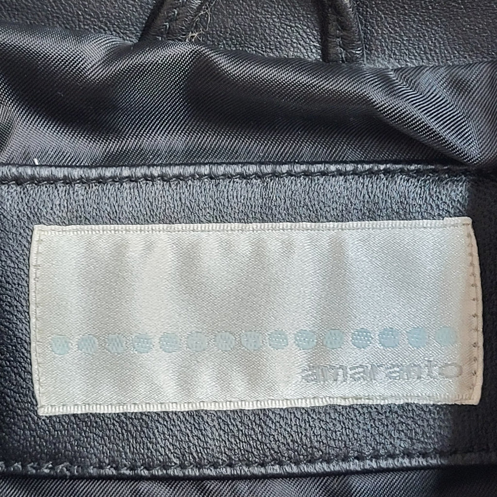 Amaranto Coat Leather Y2k Black Button Uk Women's Size L 12
