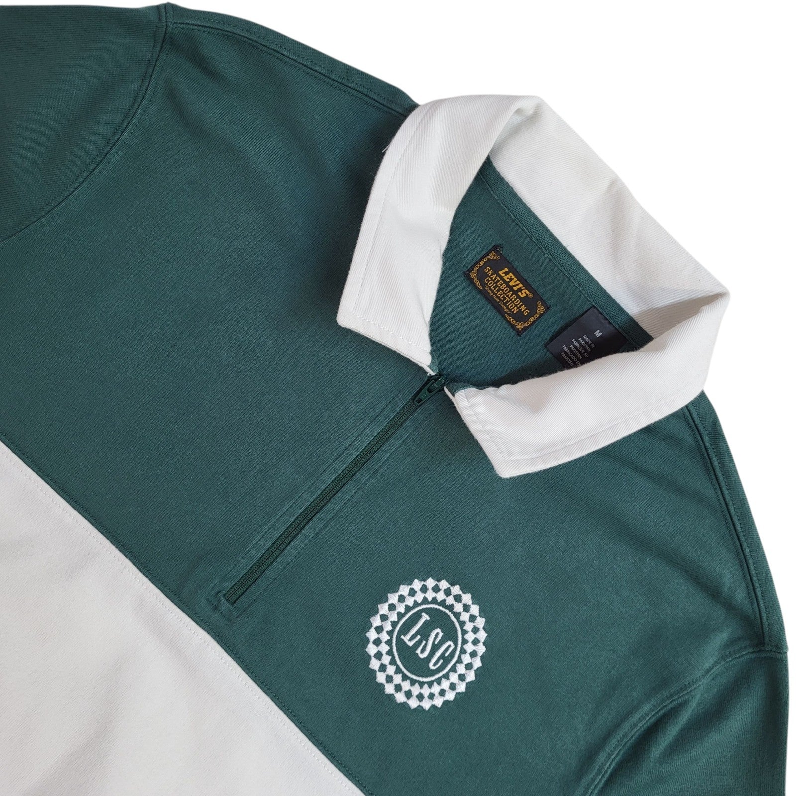Levi's Green & White Cotton Long Sleeve Polo Shirt Uk Men's Size M