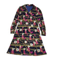 70s Vintage Navy & Purple Floral Collared Long Sleeve Midi Dress Women's 14
