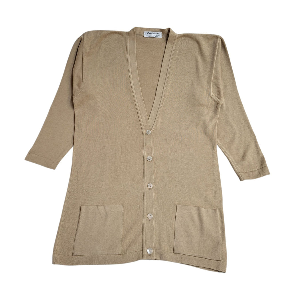 Jaeger Carigan Vintage 90's Beige Knit Button Uk Women's Size 12-14