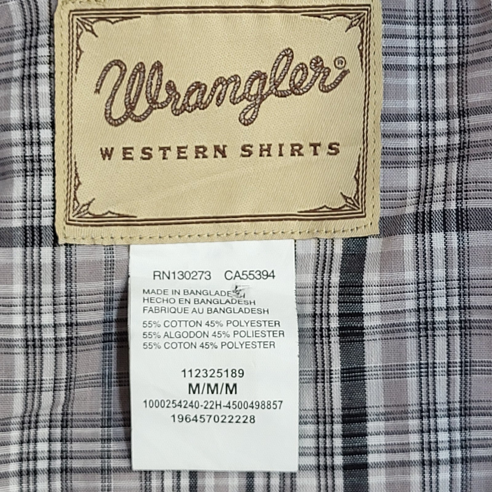 Wrangler 90's Grey Check Long Sleeve Pearl Snap Cowboy Shirt Men's UK Size M