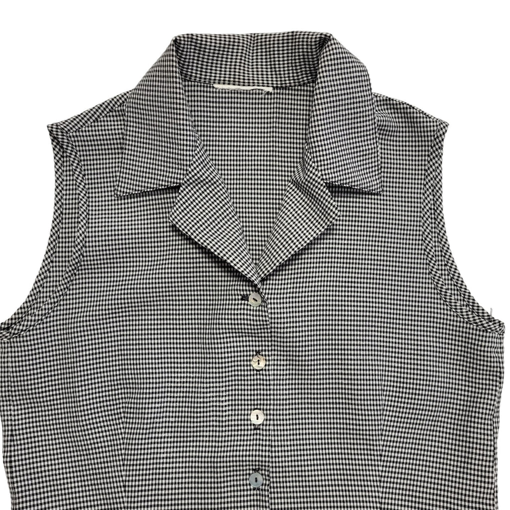 Vintage 90's Black & White Checked Sleeveless Shirt Womens UK Size S