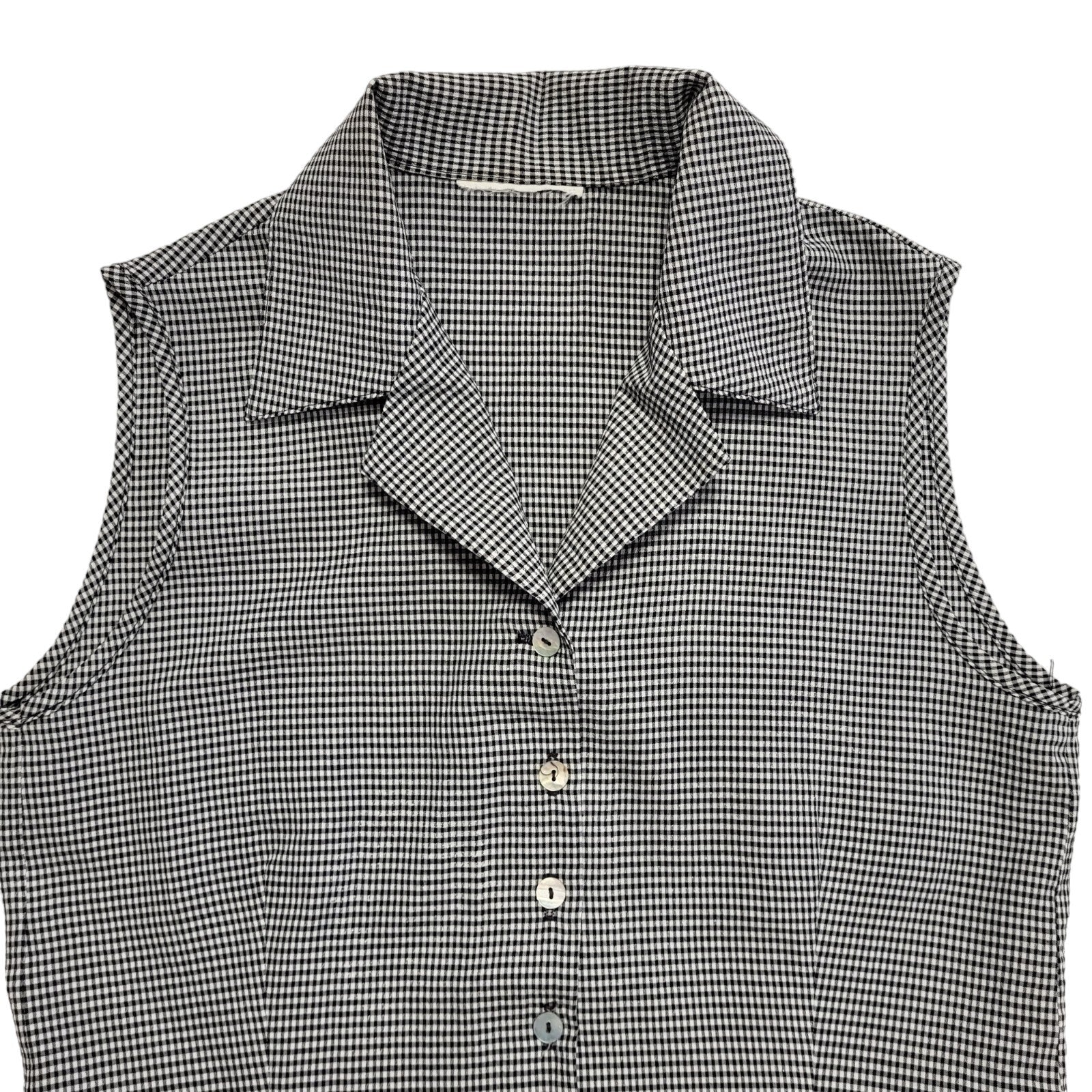 Vintage 90's Black & White Checked Sleeveless Shirt Womens UK Size S