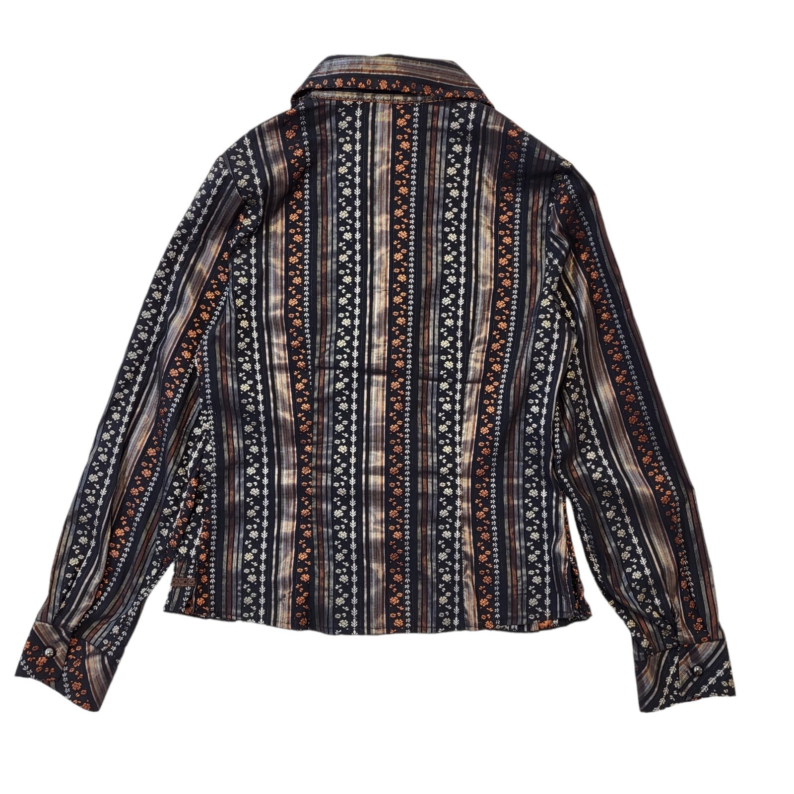 Almax Y2K Vintage Black & Brown Retro Floral Button Up Blouse Women's 14