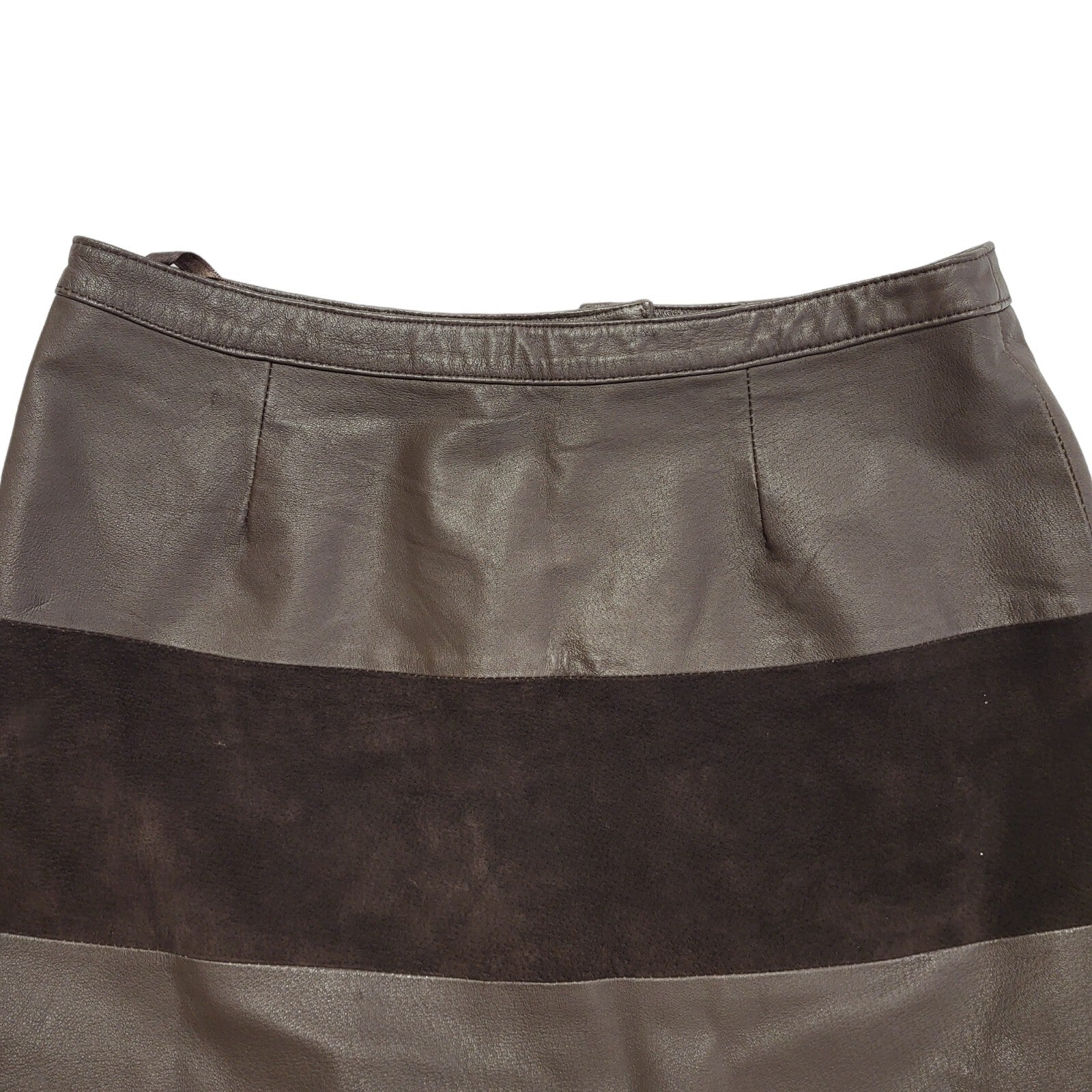 The Outer Edge Vintage 90's Brown Short Leather Skirt Uk Women's Size 14 W32