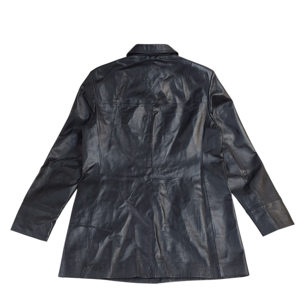 WS Leather Black Button Y2k Leather Coat UK Women's Size XL