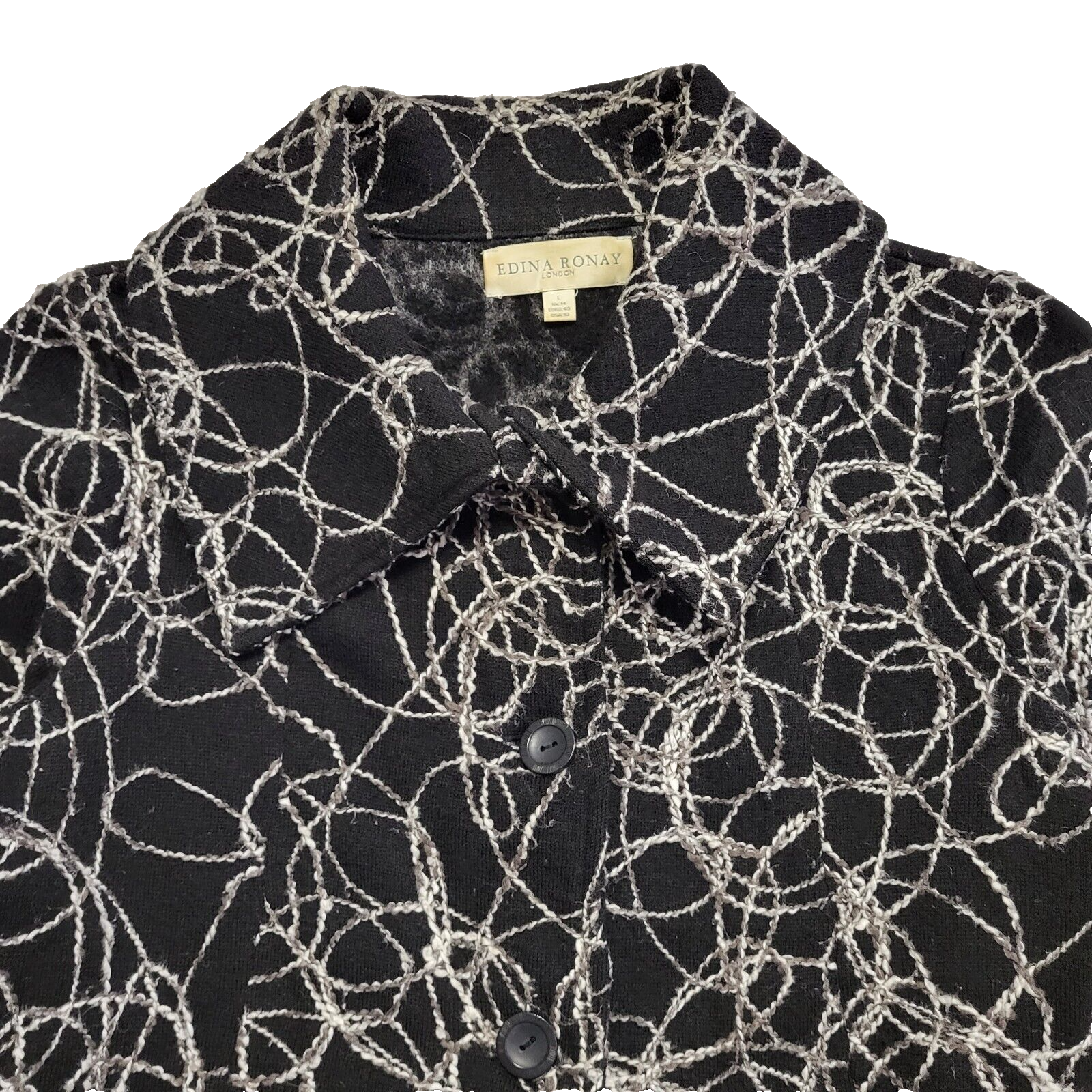 Edina Ronay Black Abstract Vintage 90s Button Rain Coat Women's Size L