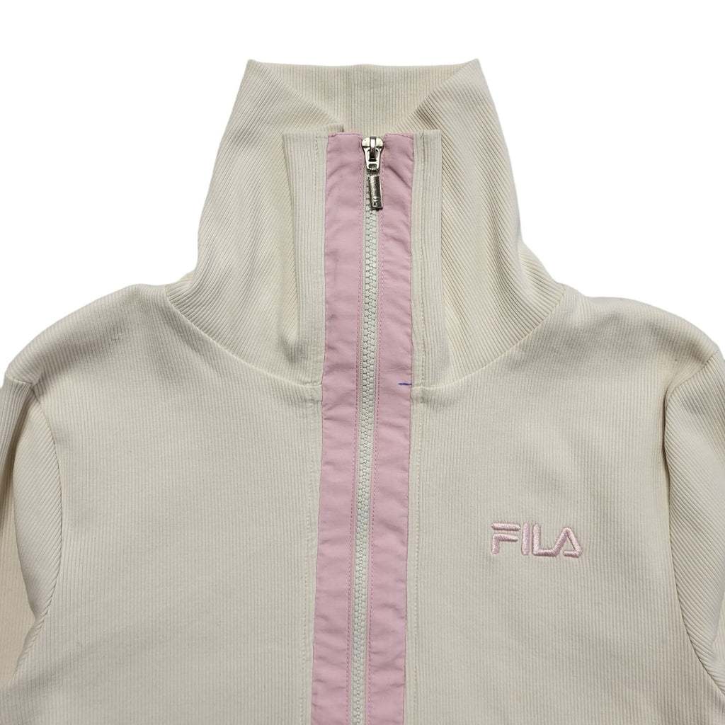 Fila Y2K Cream High Neck 1/4 Zip Cropped Sweatshirt Womens UK Size M