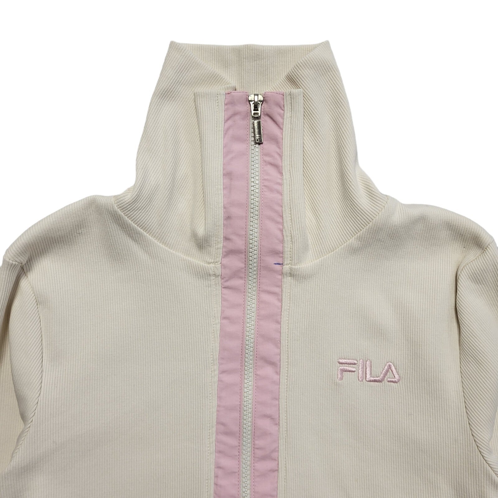 Fila Y2K Cream High Neck 1/4 Zip Cropped Sweatshirt Womens UK Size M