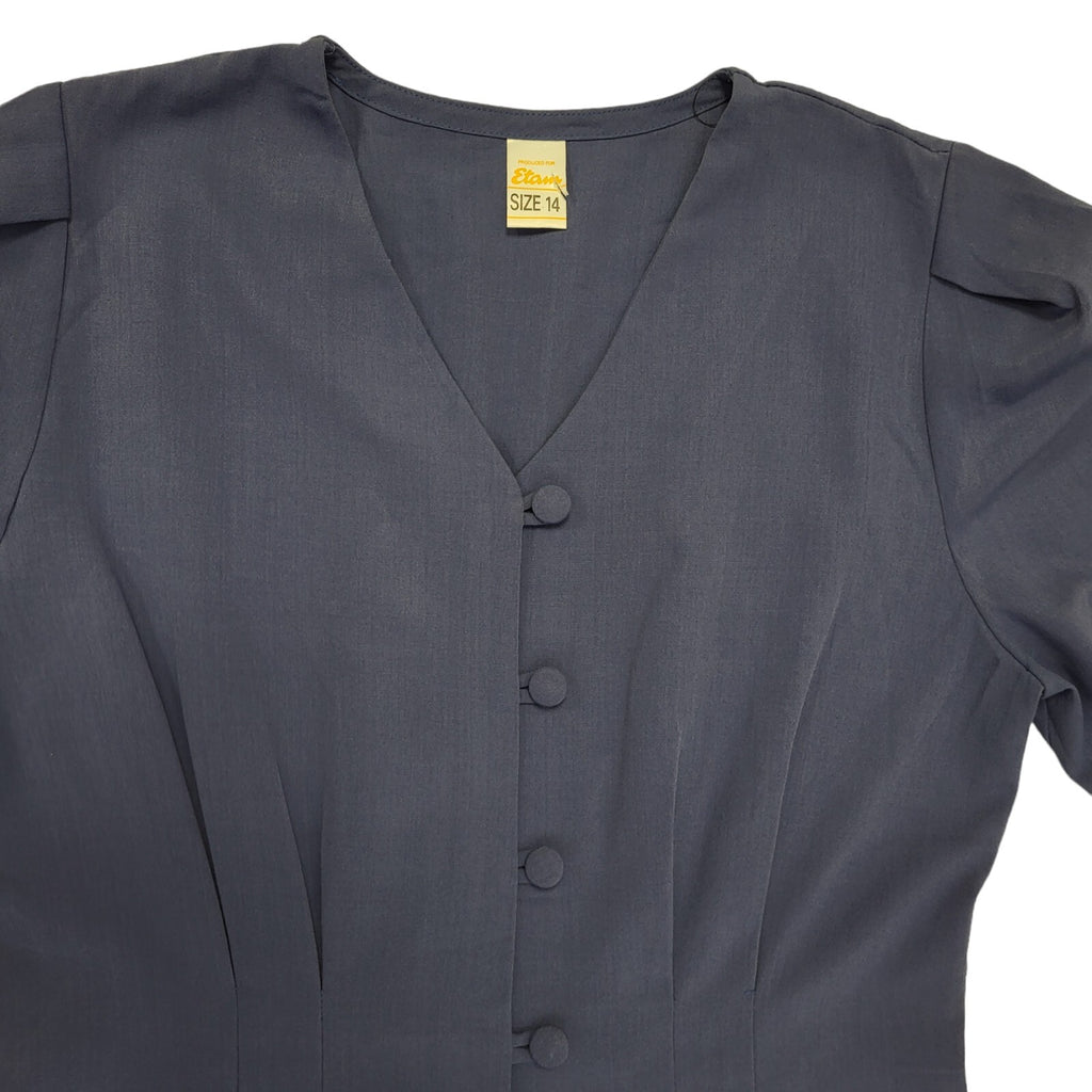 Etam 90s Vintage Blue Buttoned Shift Dress Women's Size 14