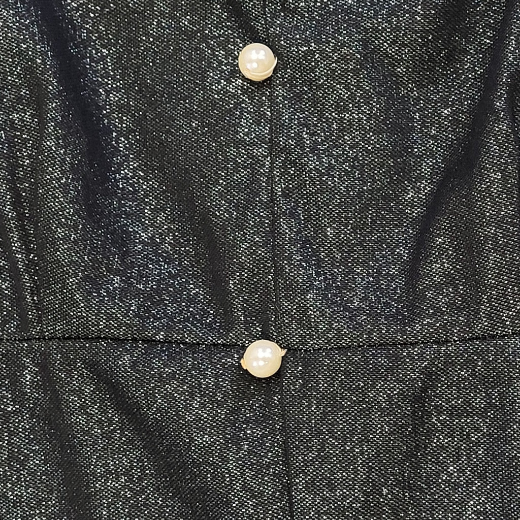 70s Vintage Black Sparkly Buttoned Balloon Sleeve Maxi Dress Women's Size 10