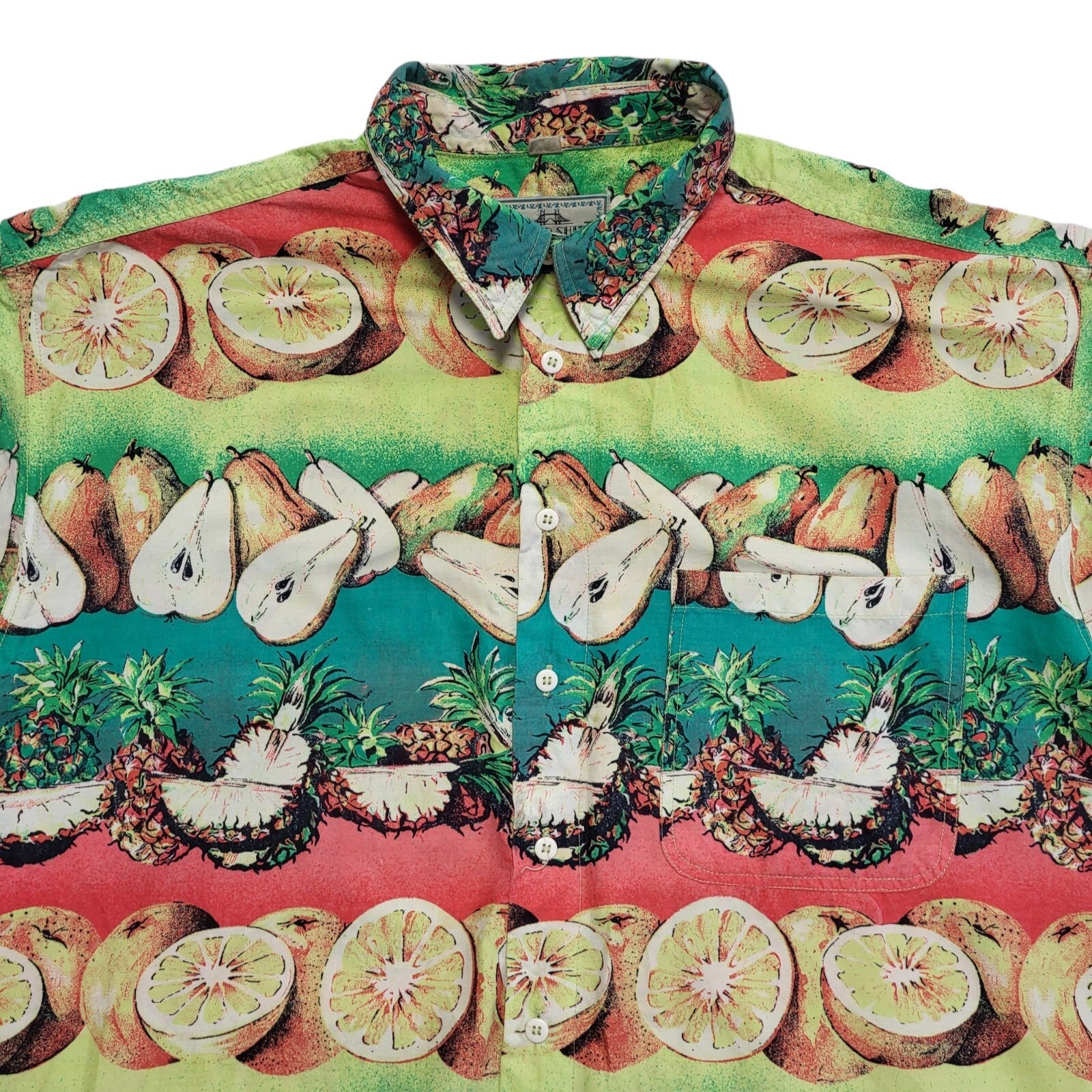 Tower Shirt 90s Green Pink Fruit Short Sleeve Retro Shirt Uk Men's Size L/XL