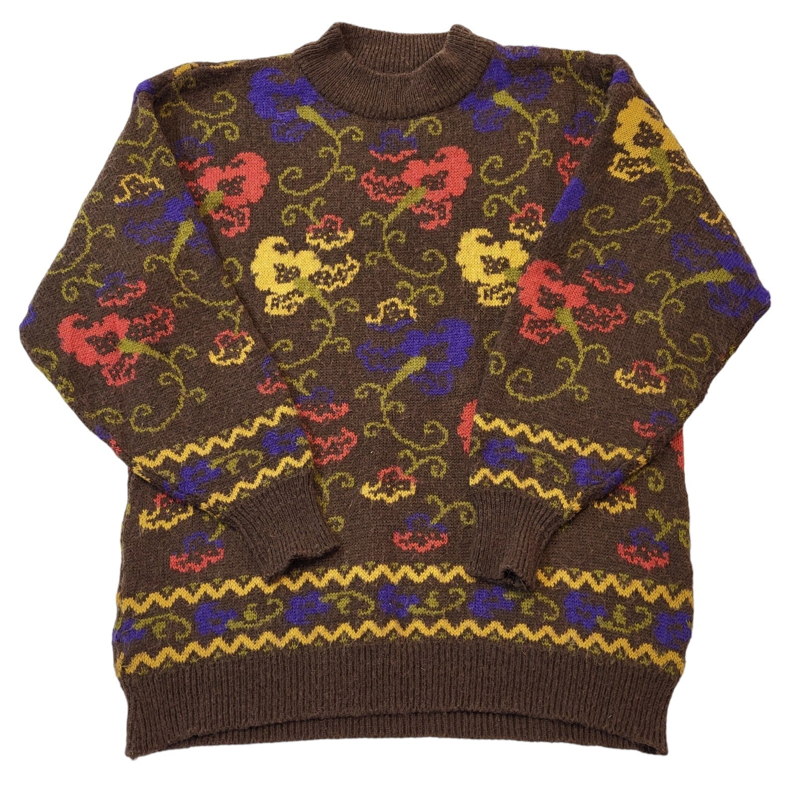 80s Vintage Floral Round Neck Jumper Women's Size 14
