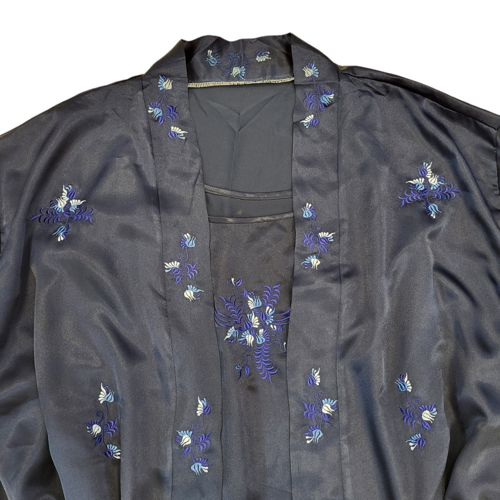 Vintage Navy Floral Dressing Gown & Slip Dress Womens UK 14