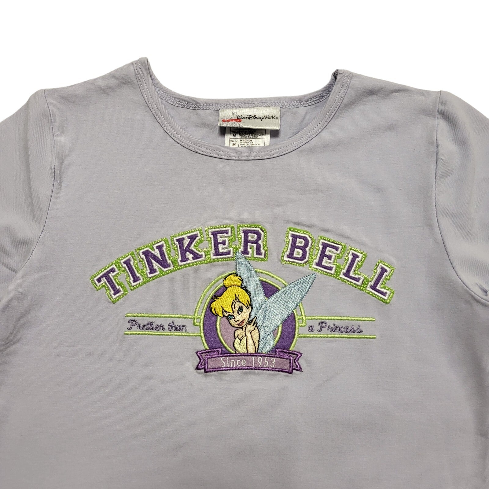 Disney Tinker Bell Light Blue Crew Neck T-Shirt Youth Size M BNWT