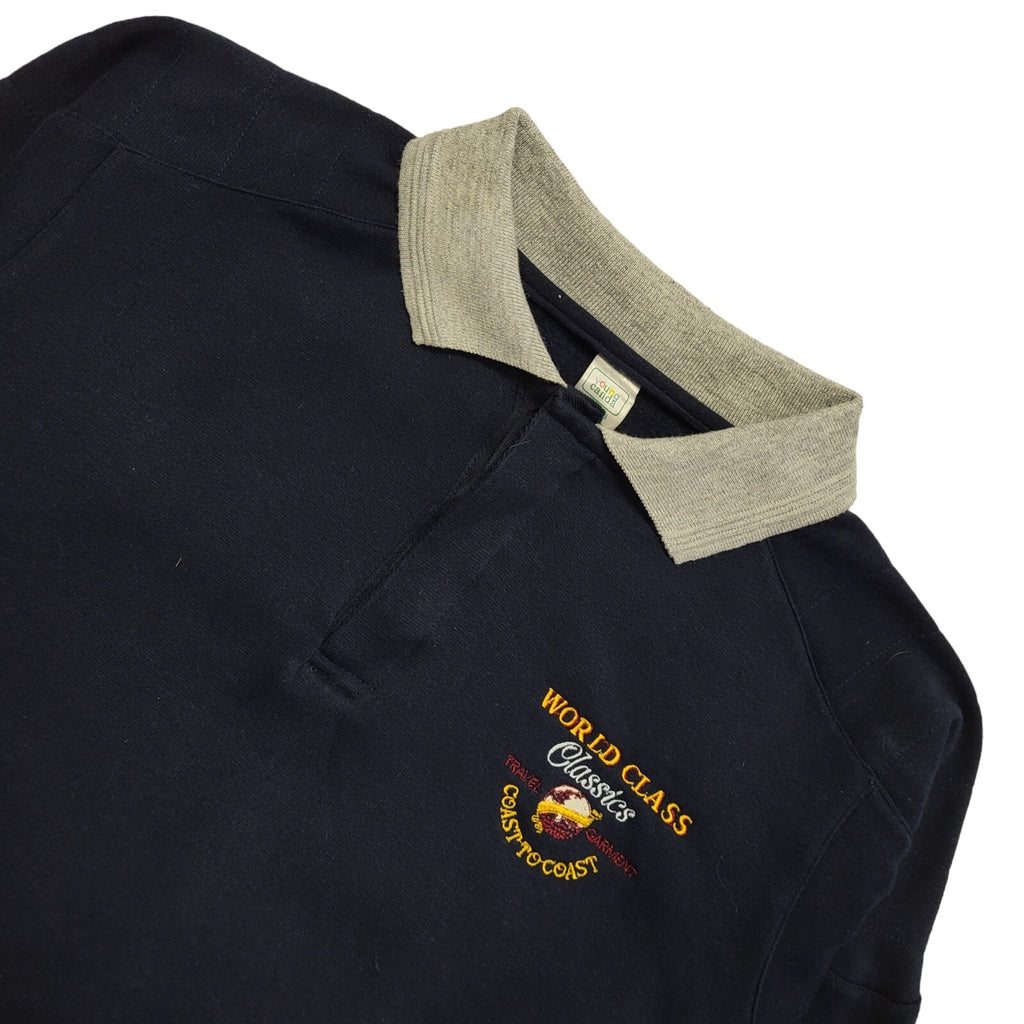 Young Canda Vintage 80s  Blue Collared 1/4 Button Sweatshirt Age 16-17 Years