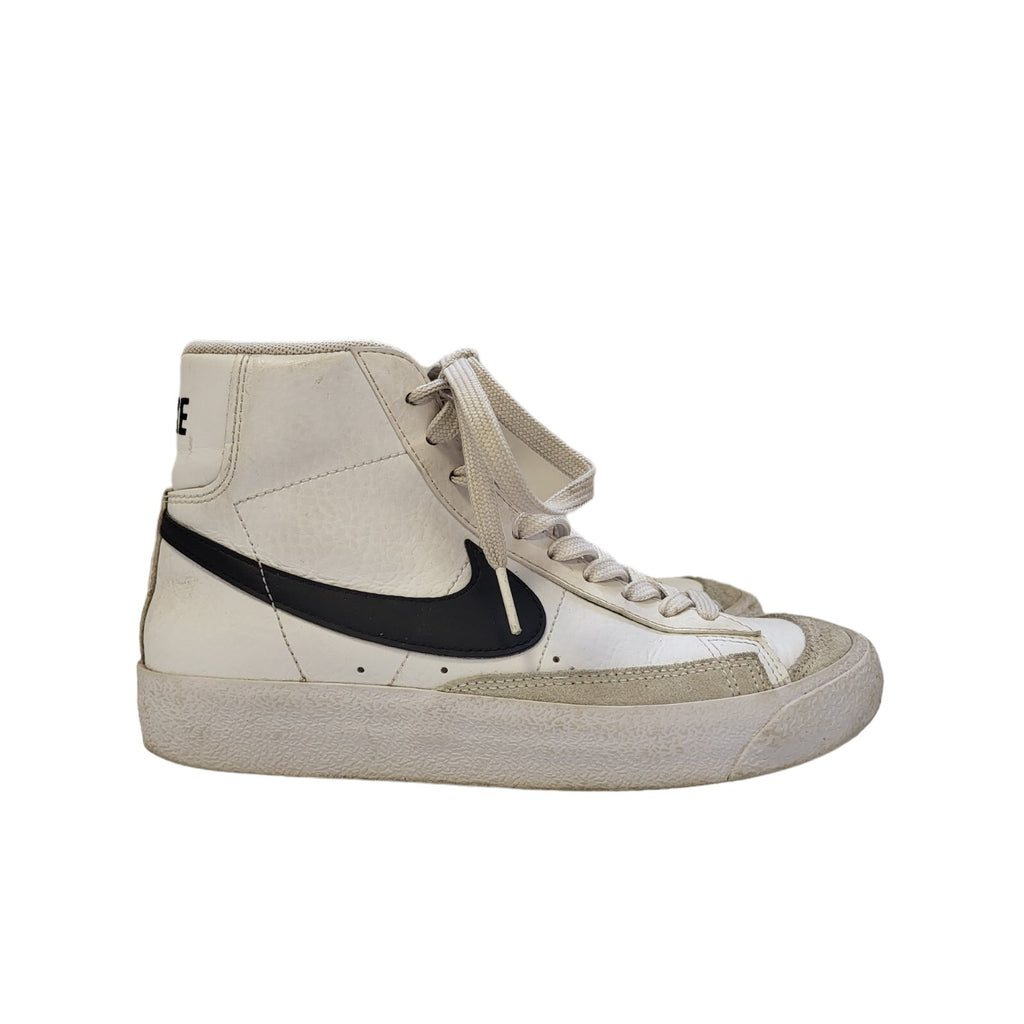 Nike Blazer Mid Junior White & Black Lace-up Trainers Uk Boy's Size 3.5