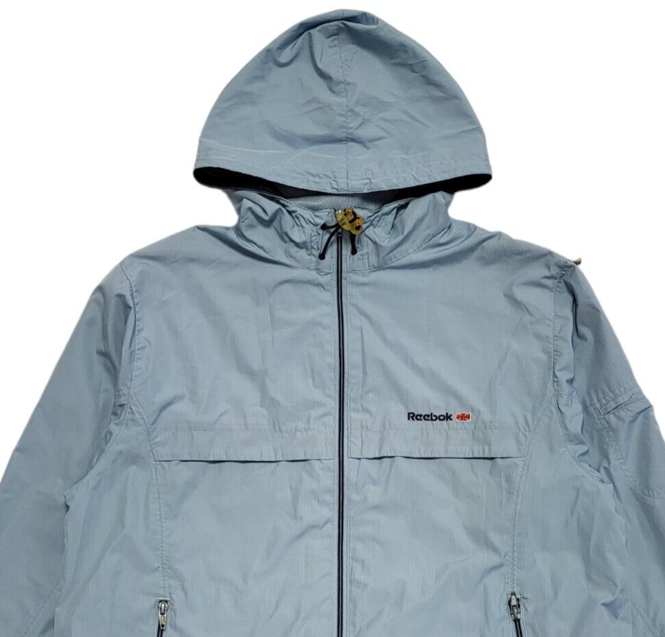 Reebok 90s Vintage Light Blue Zip Up Hooded Sports Jacket Women's Size L