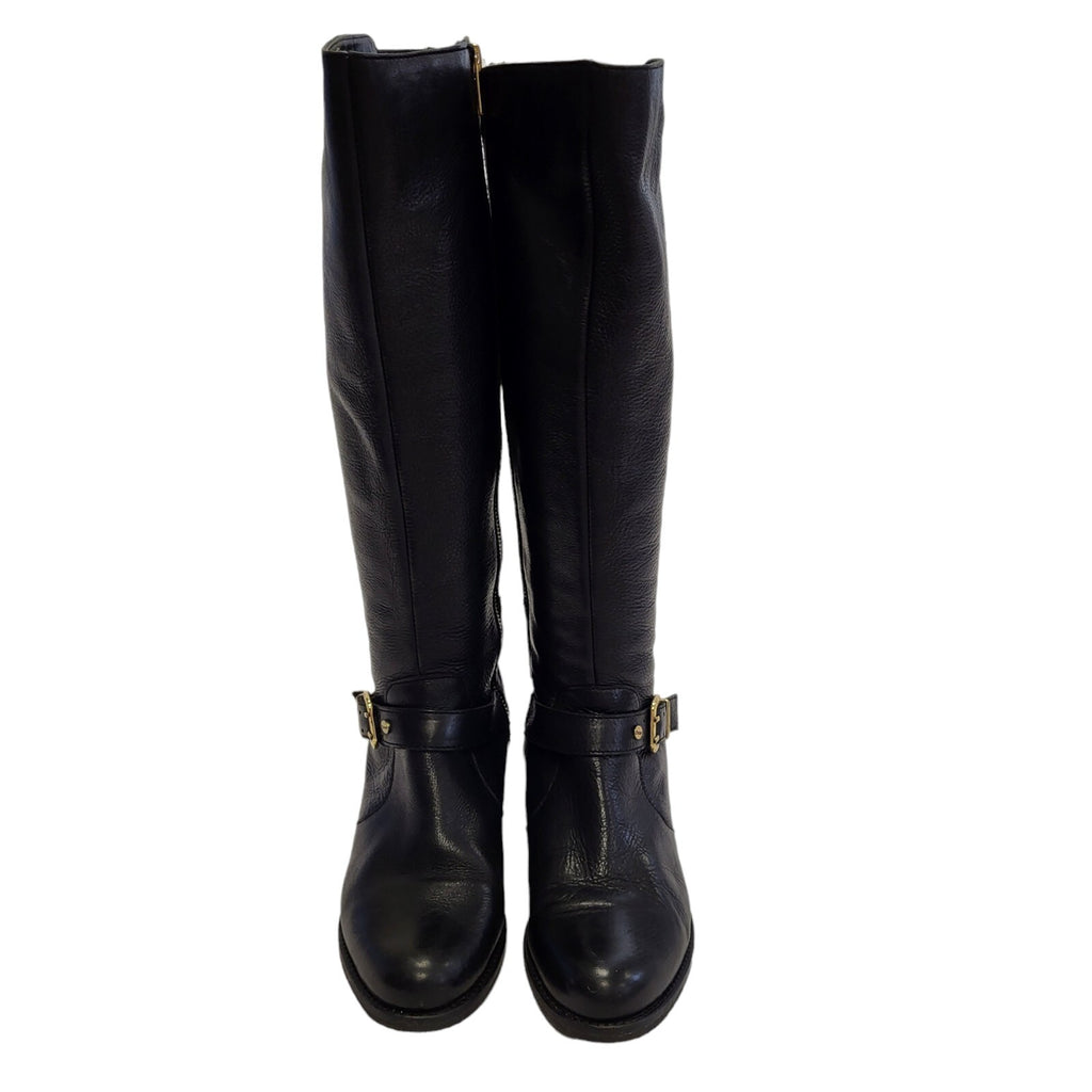 Dune Black Zip-Up Leather Long Heels Boots Uk Women's Size 4