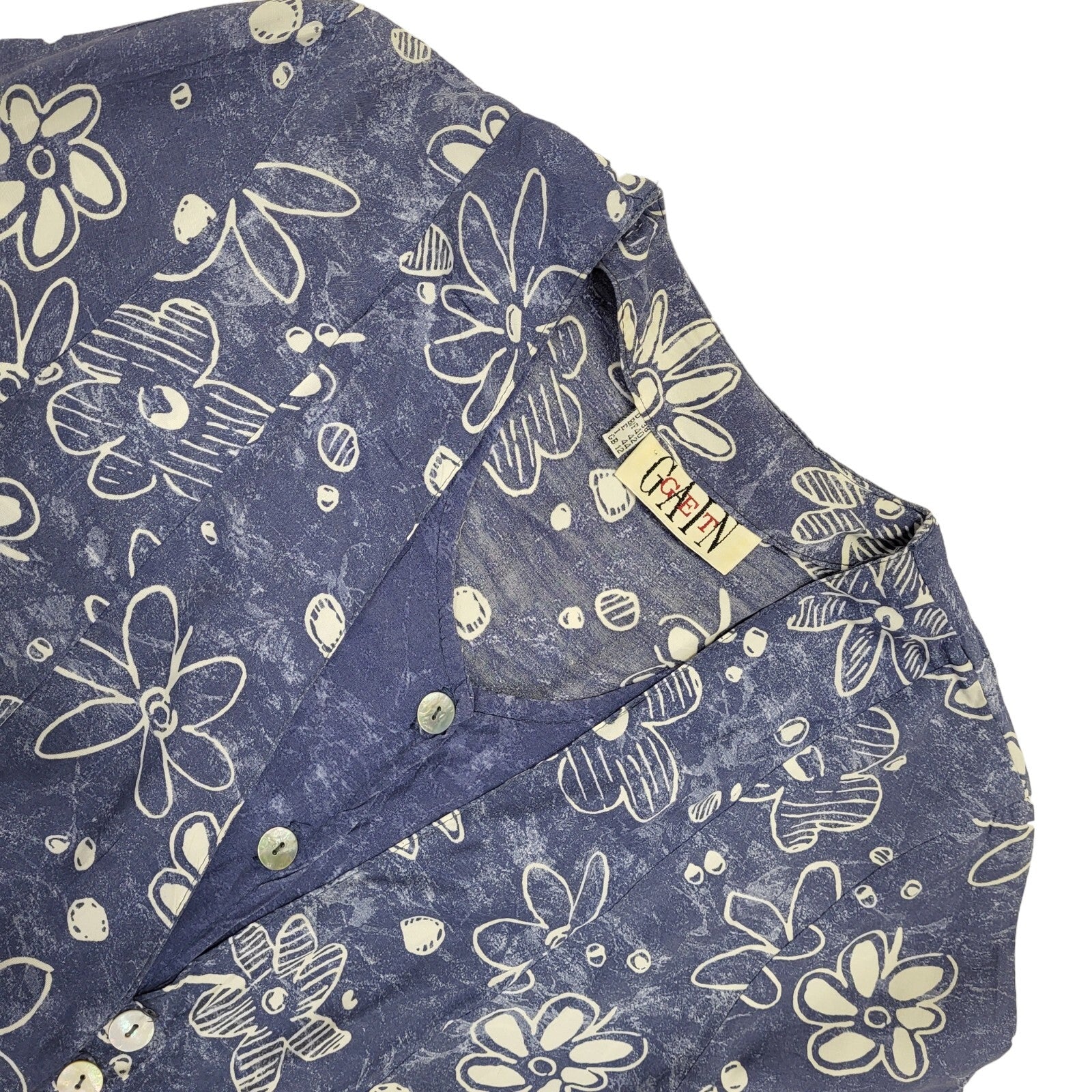 90s Vintage Get Gain Blue Floral Buttoned Daywear Dress Women's Size 10/12