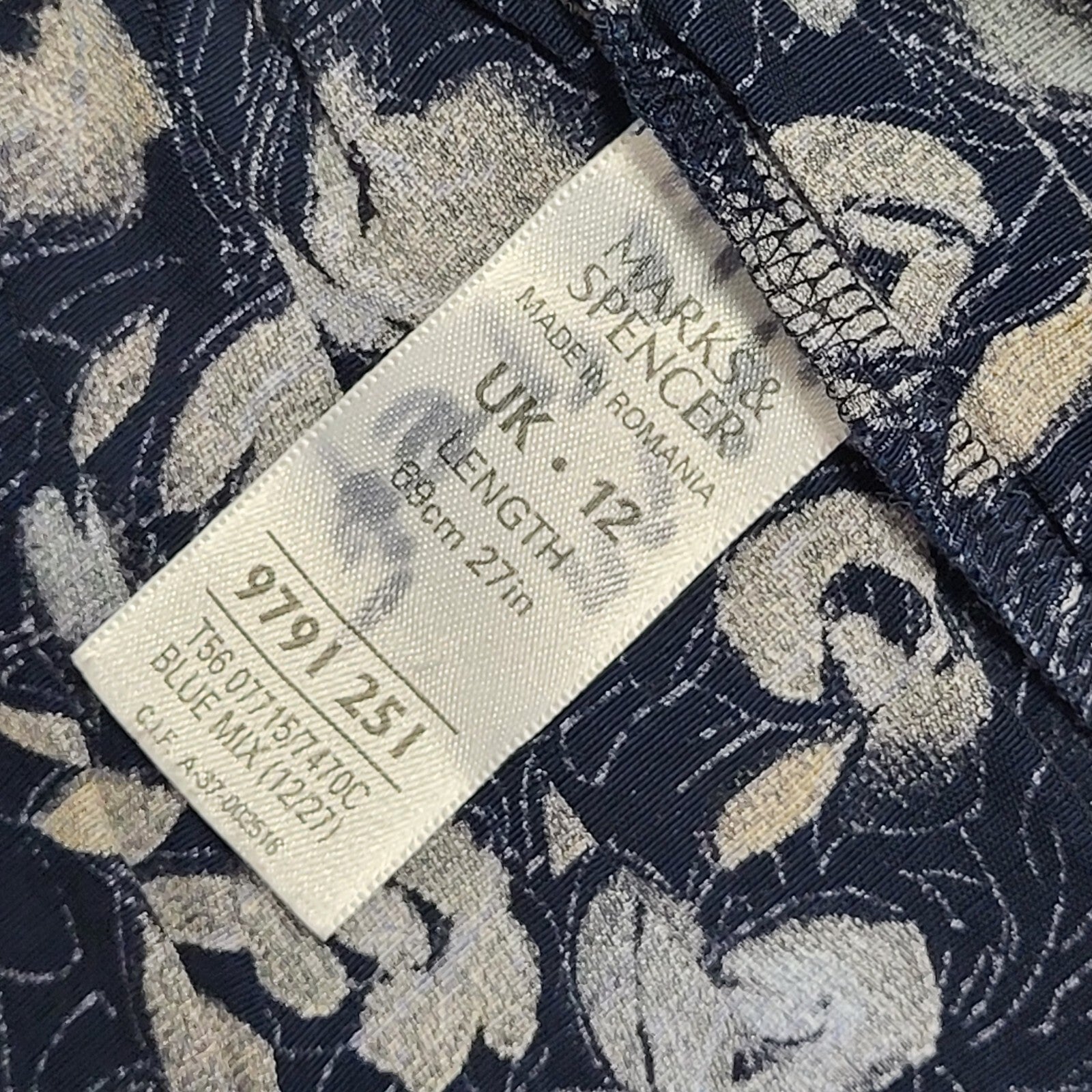 Marks And Spencer Vintage 80's Blue Floral A-Line Midi Skirt Womens UK Size 12