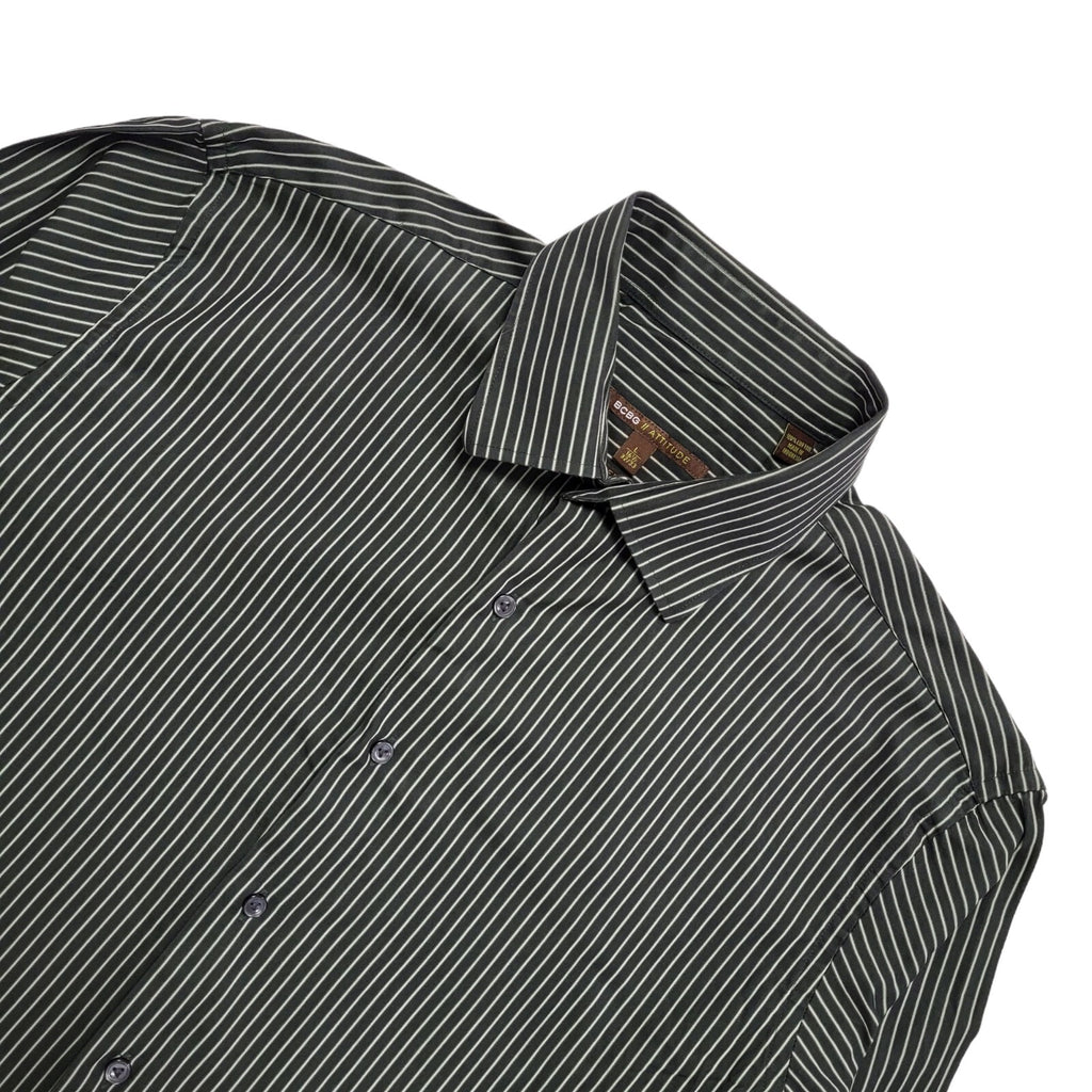 BCBG Vintage Y2K Green & White Striped Long Sleeve Shirt Mens UK Large