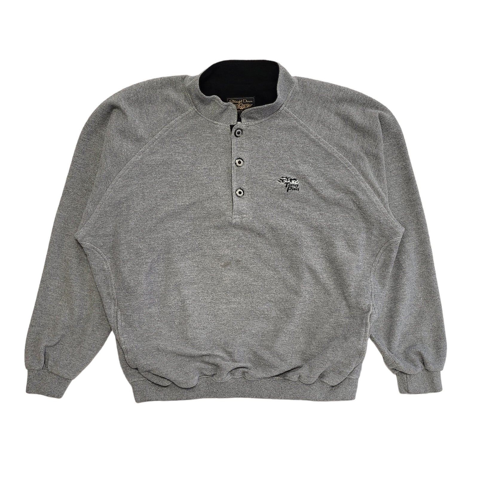 Straight Down Grey Vintage 80's 1/4 Button Sweatshirt Mens UK Size XXL