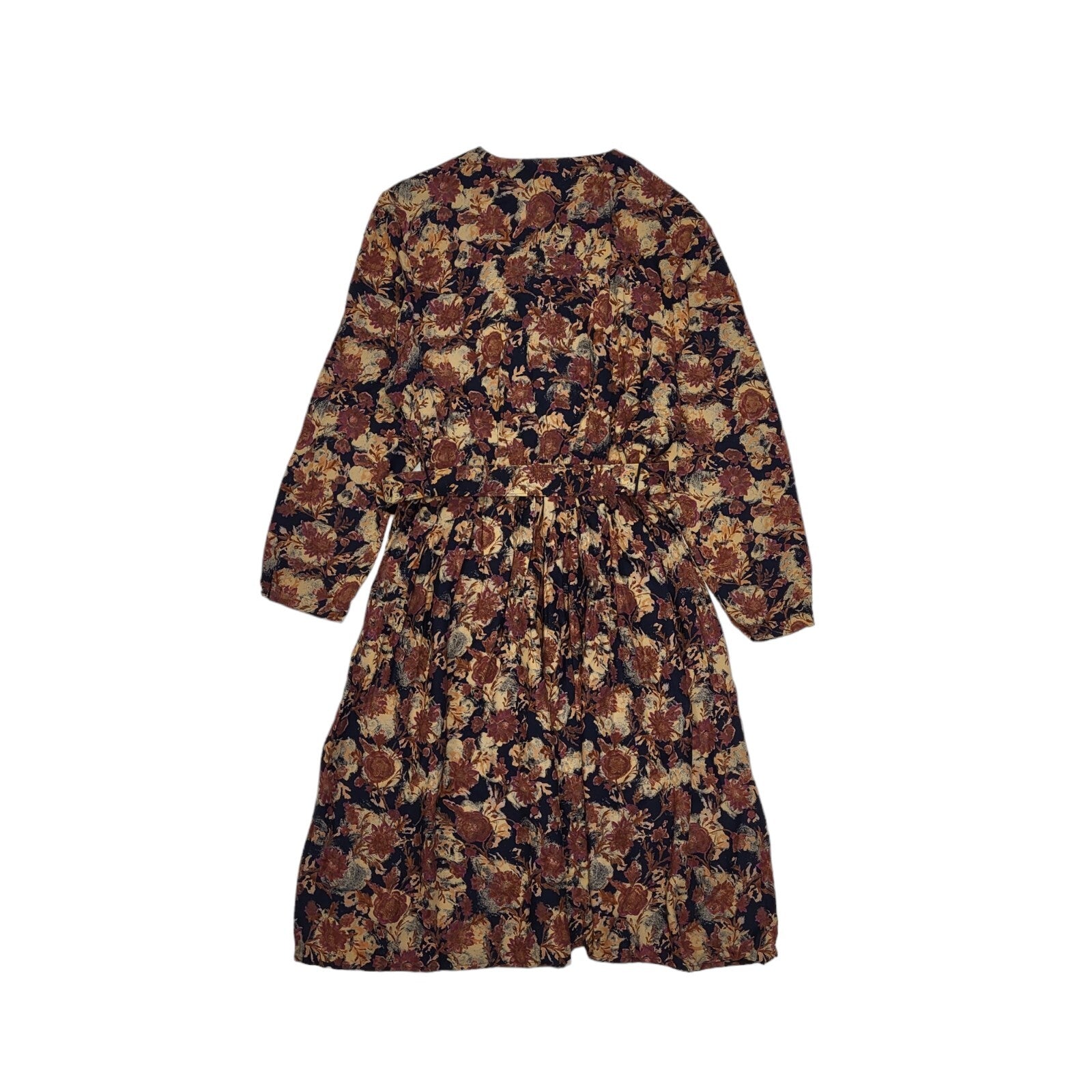 Marks & Spencer 90s Vintage Brown Floral Belted Daywear Dress Women's 14