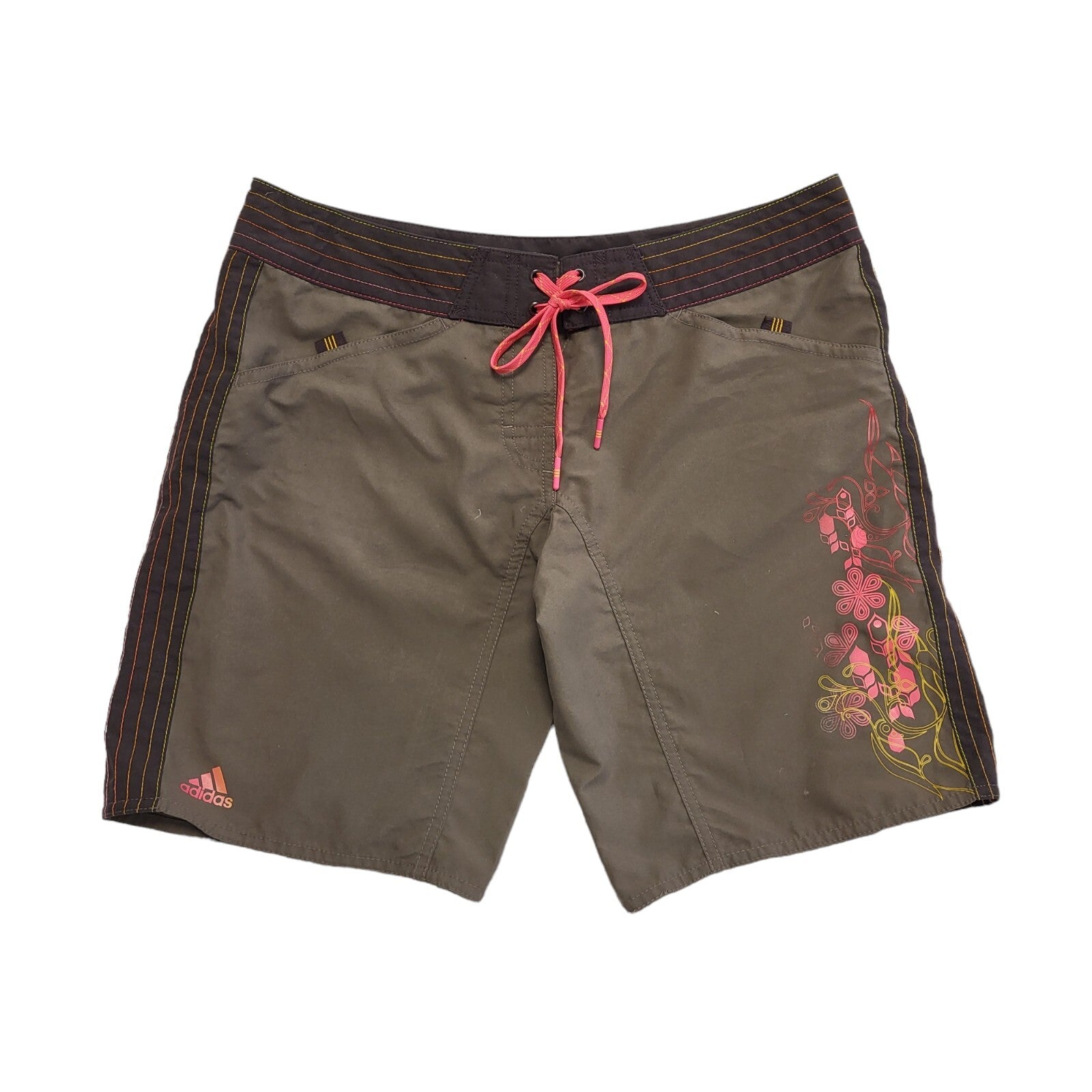 Adidas Vintage Y2K Brown Floral Tie Sports Shorts  Womens UK 12-14 W30-32