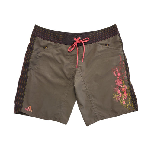 Adidas Vintage Y2K Brown Floral Tie Sports Shorts  Womens UK 12-14 W30-32