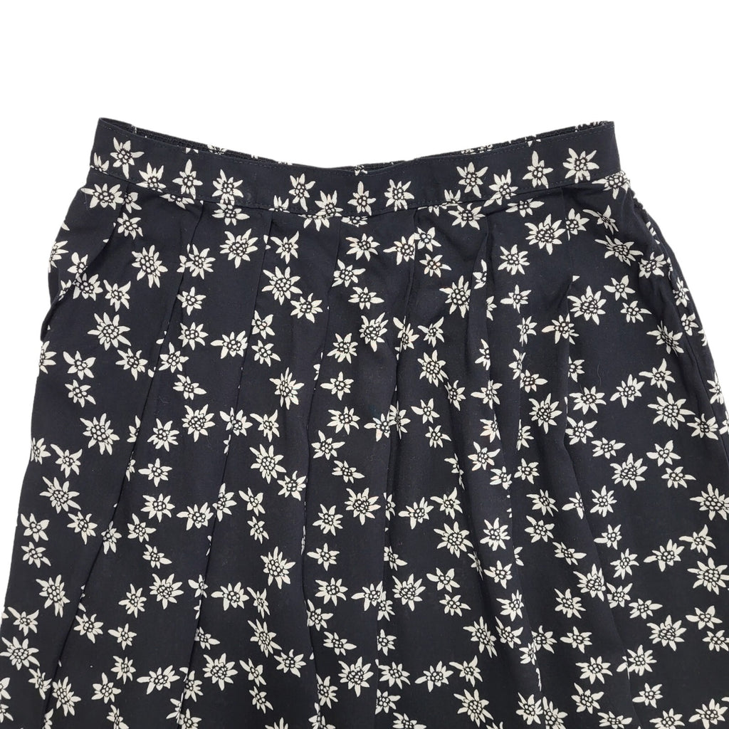 Marks and Spencer Vintage 90's Black Floral Pleated Midi Skirt Womens UK 14
