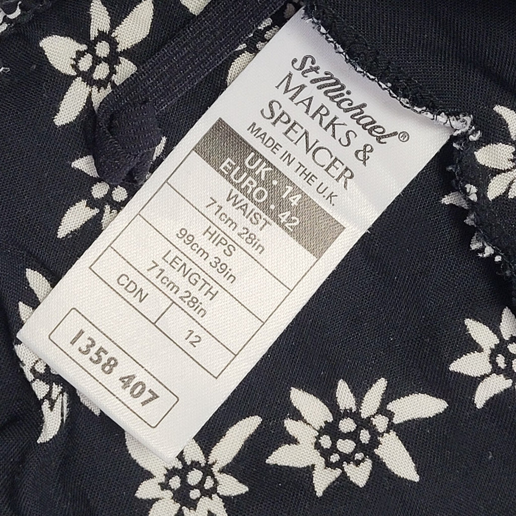 Marks and Spencer Vintage 90's Black Floral Pleated Midi Skirt Womens UK 14