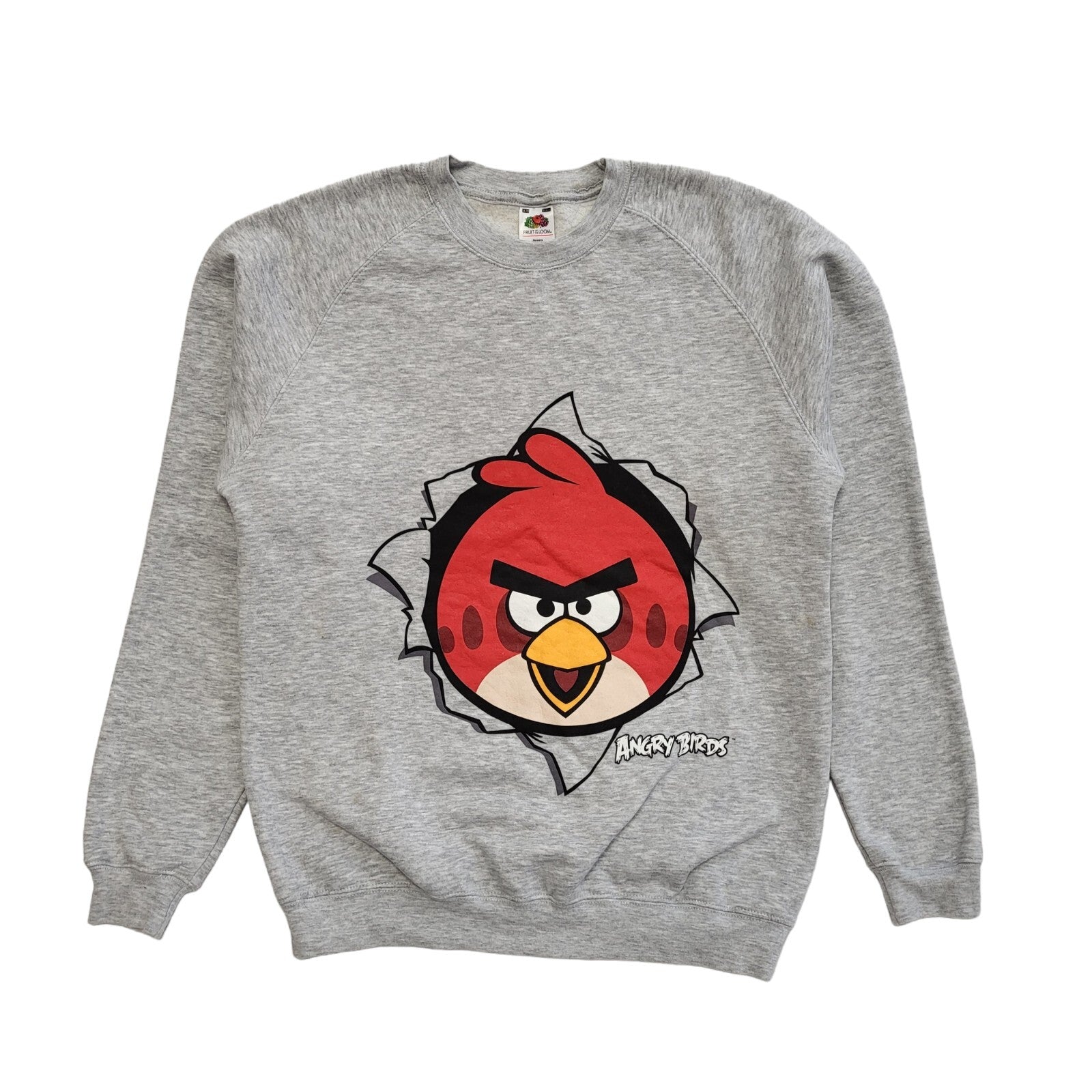 Fruit Of The Loom Grey Angry Birds Sweatshirt Vintage Y2K Boys Age 14-15 Years
