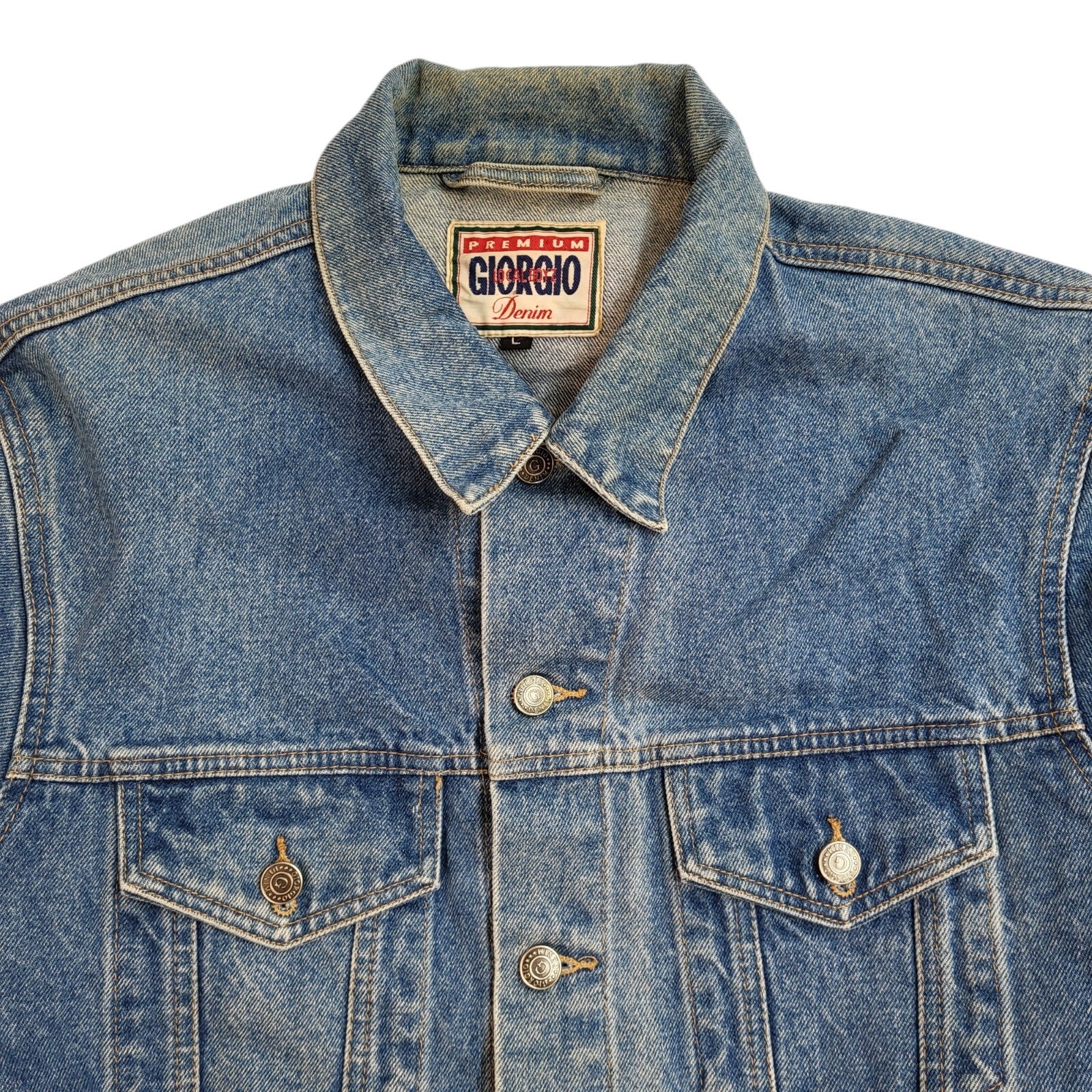 Gio Gio 80s Vintage Mid Blue Button Denim Jacket Uk Men's Size Large