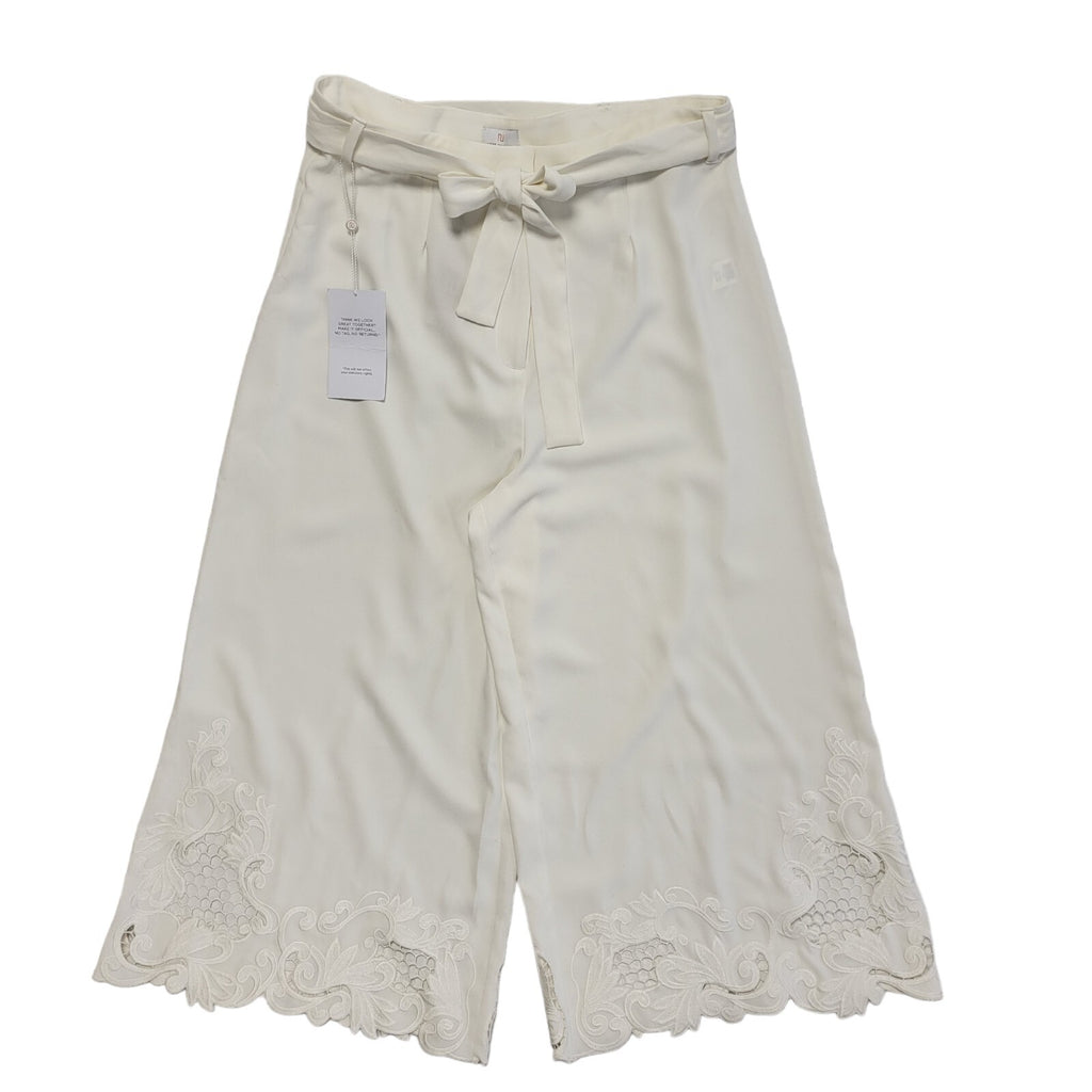 River Island Luxe Modern White belted Wide Leg Trouser Womens UK 16 W34 L23 BNWT