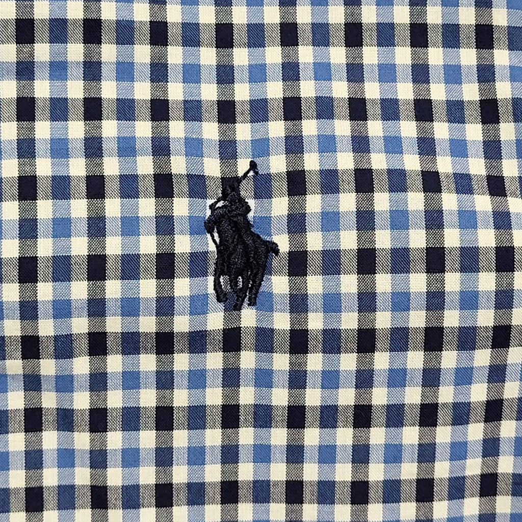Ralph Lauren Y2K Blue Check Long Sleeve Vintage Boys Size M Age 10-12