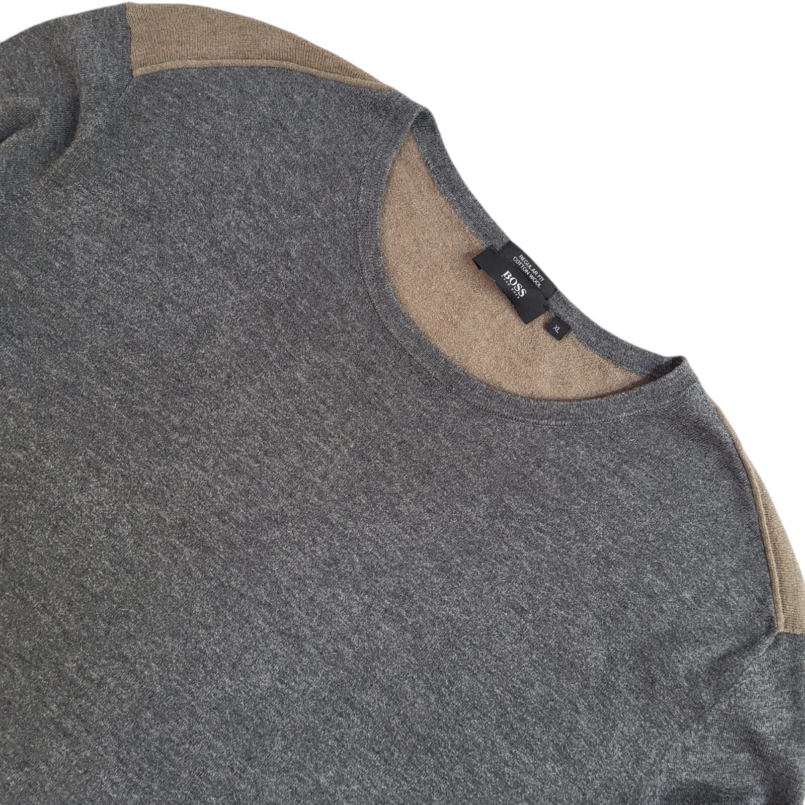 Hugo Boss Jumper Grey & Brown Modern Crew Neck Men's UK Size XL