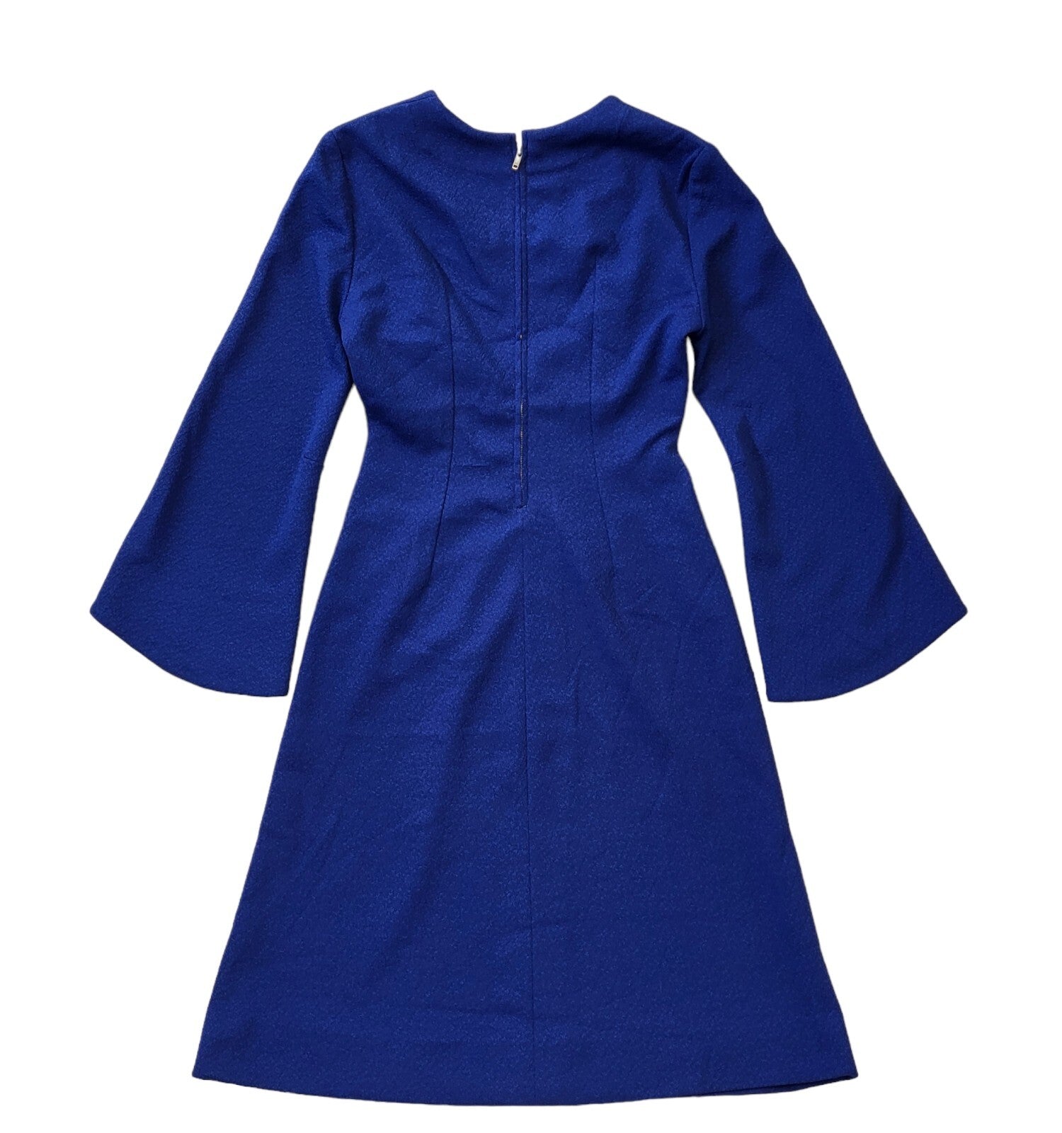 70s Vintage Blue Fit & Flare V-Neck Dress Women's Size 10