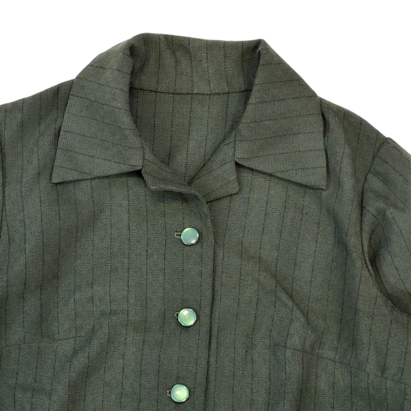 70s Vintage Green Button-Down Daywear Dress Women's Size 14 Eu 42